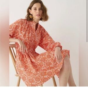 NOT FOR SALE J. Crew Ruffle Collar Dress in Cotton Poplin Floral Bouquet Orange